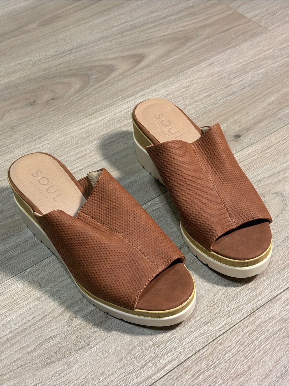 Soul Naturalizer Shoes Women Size 8.5M Brown Wedge Sandal Mules Peep Toe Slides - Picture 3 of 13